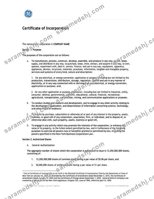 USA New York certificate of incorporation Word and PDF template